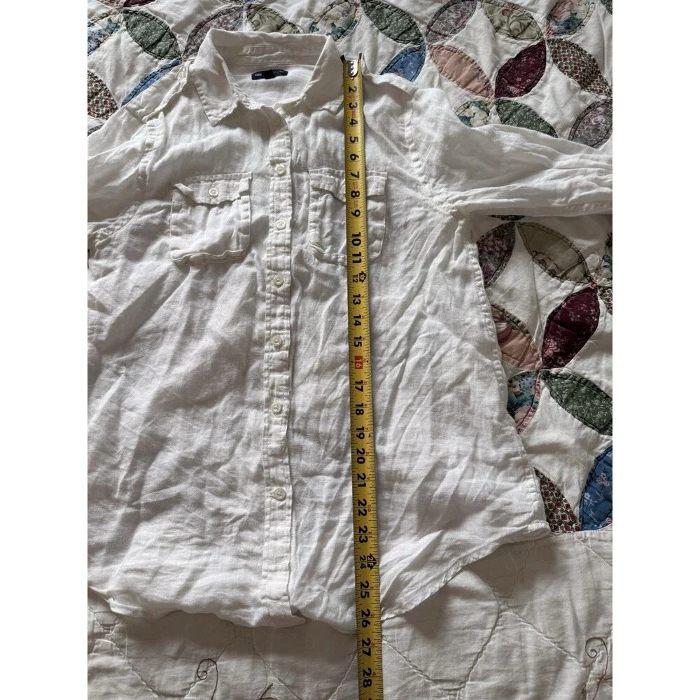 Gap Women’s White Solid Linen Long Sleeve Button-Up Shirt w/ Pockets, M - Picture 4 of 7